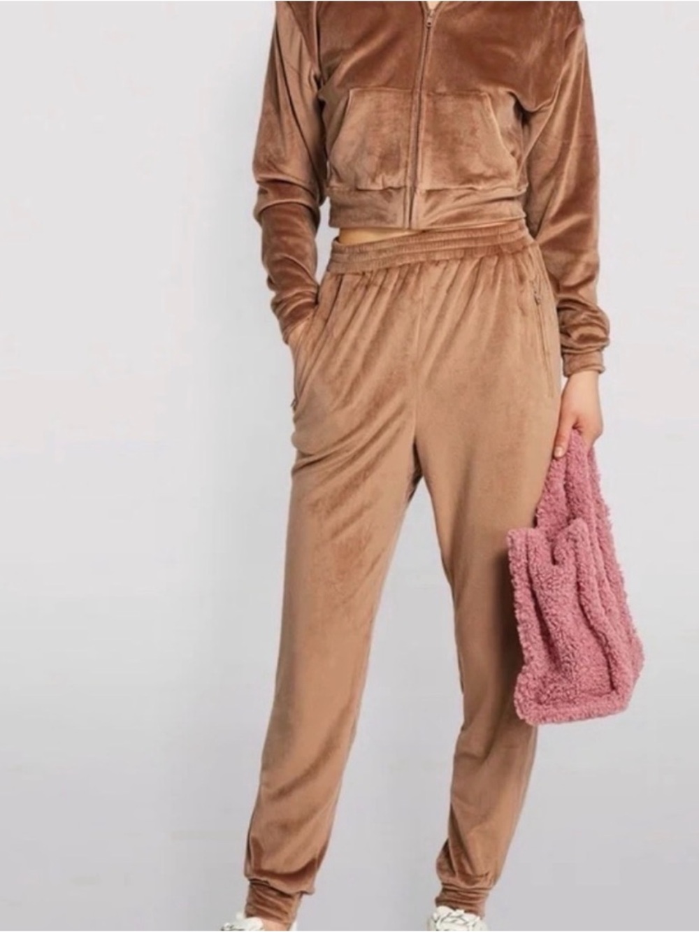 SKIMS Camel Velour Lounge Set Jacket and Joggers